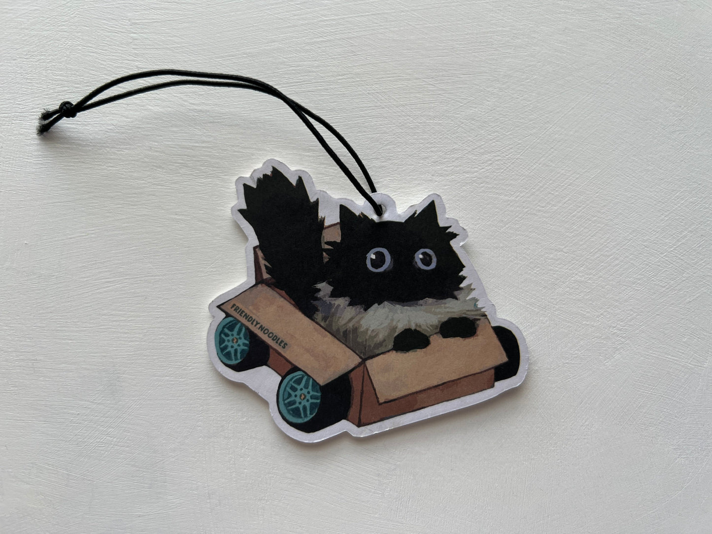 Box Car Noodle air freshener, friendly noodles, roadtrip, car scent, cat, fluffy, cedar, patchouli, sandalwood, star anise, white musk