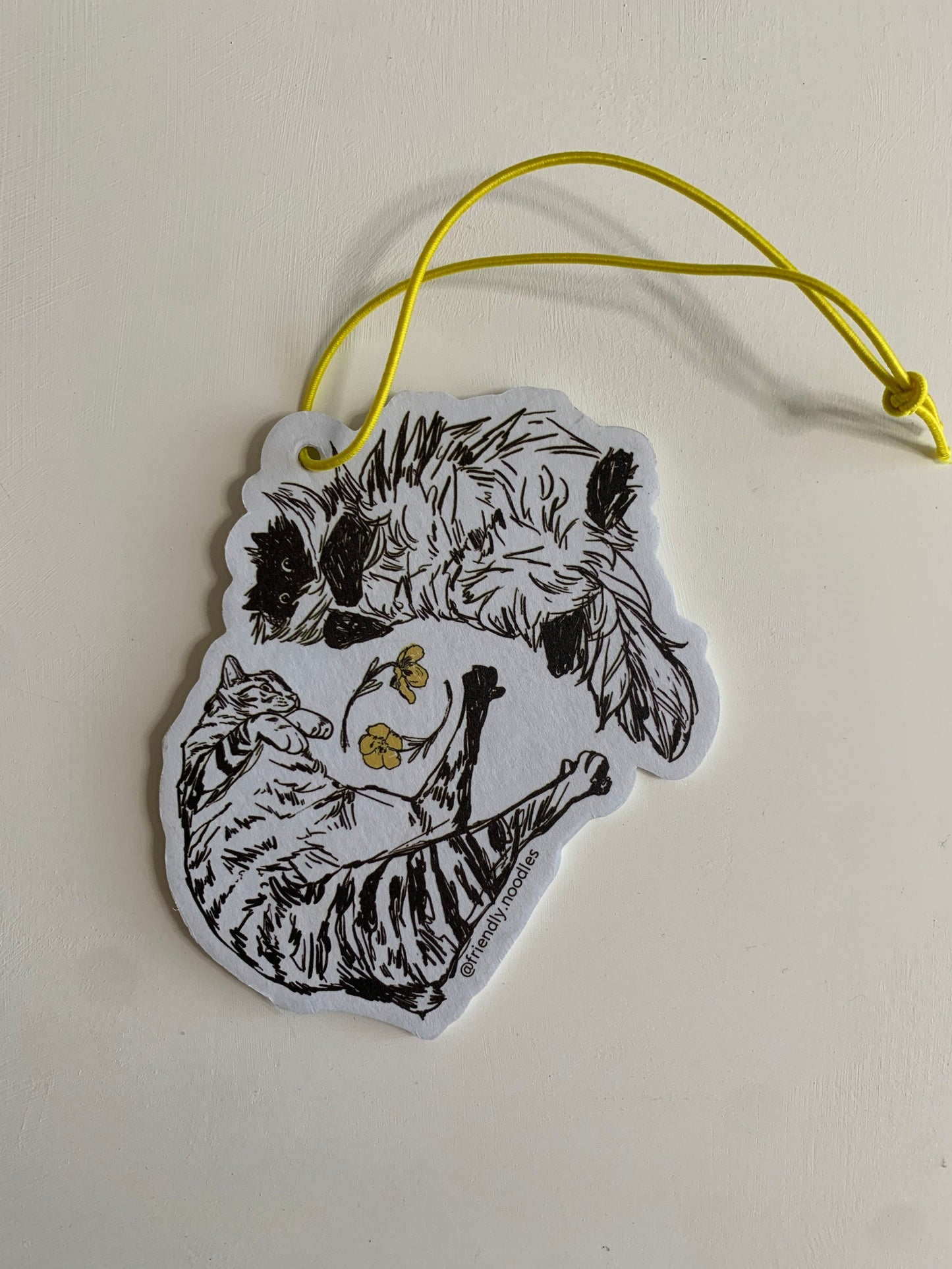 Flower Bois Air Freshener, car air freshener, cats, cat art, toe beans, fluffy cat, tabby, cute cat, meadow, flowers, friendly noodles