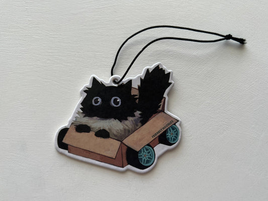 Box Car Noodle air freshener, friendly noodles, roadtrip, car scent, cat, fluffy, cedar, patchouli, sandalwood, star anise, white musk