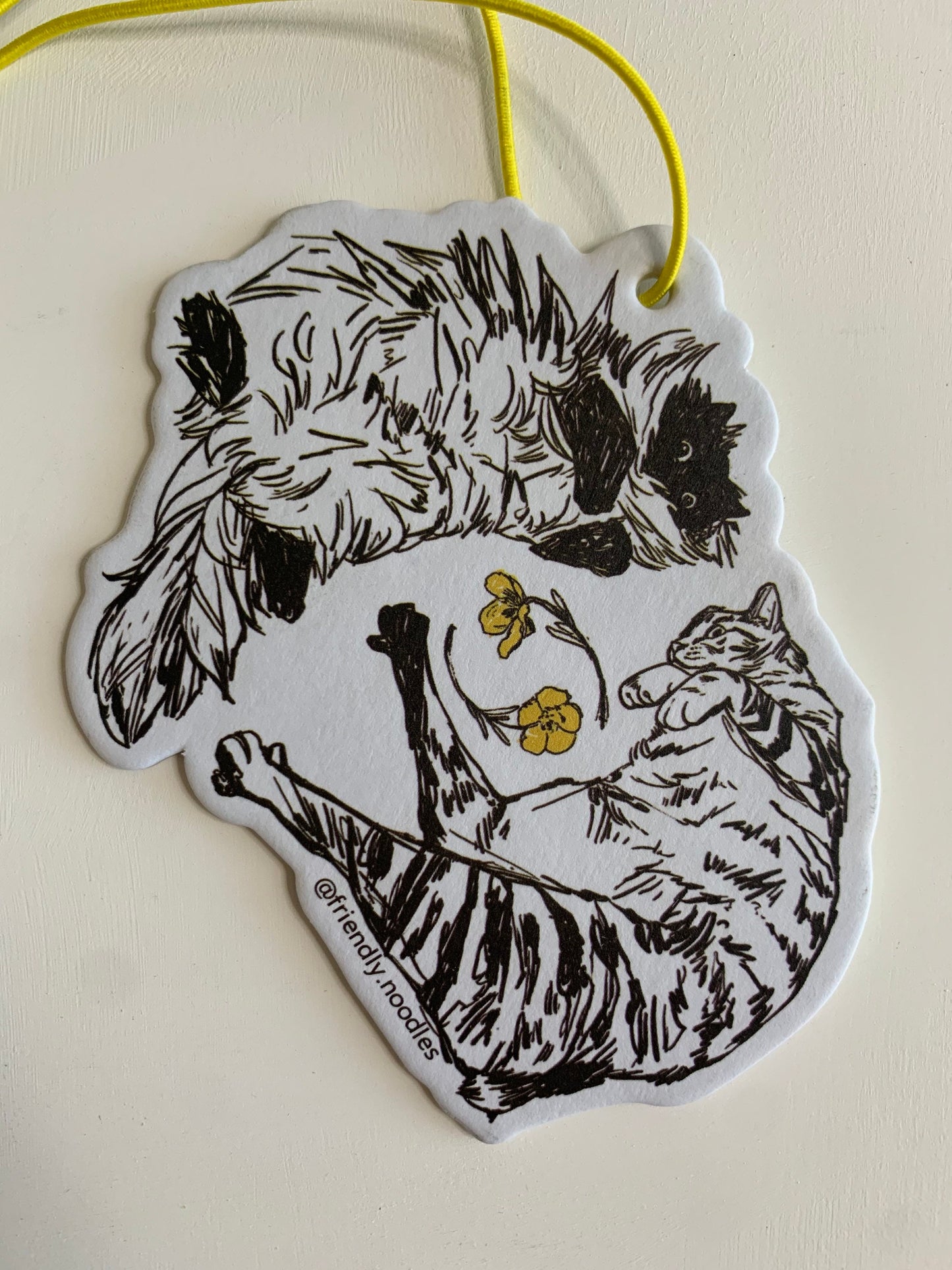 Flower Bois Air Freshener, car air freshener, cats, cat art, toe beans, fluffy cat, tabby, cute cat, meadow, flowers, friendly noodles